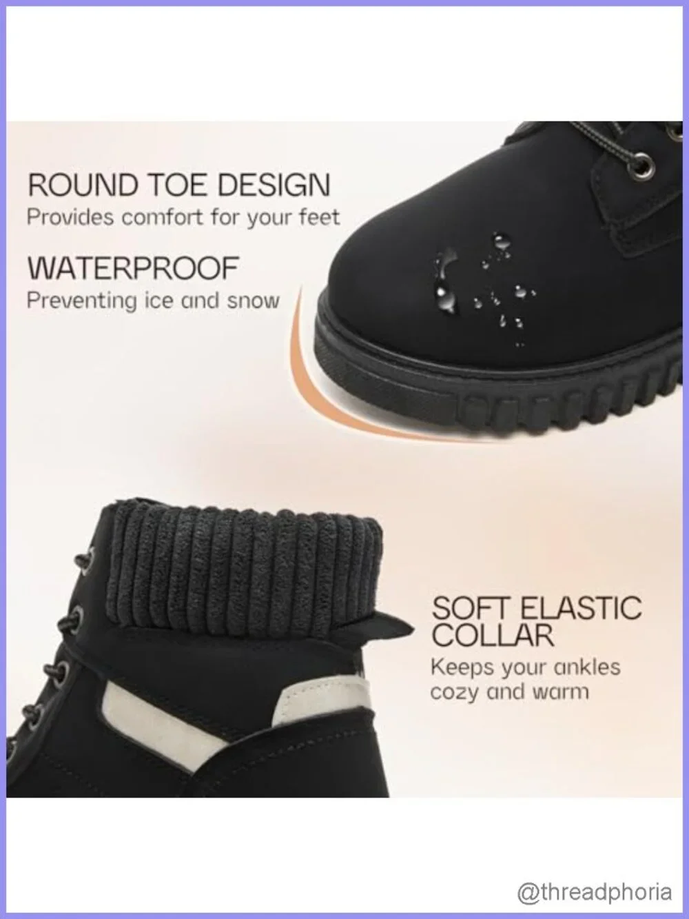 Waterproof Faux Leather Ankle Boots Non Slip PVC Sole Winter Hiking Outdoor